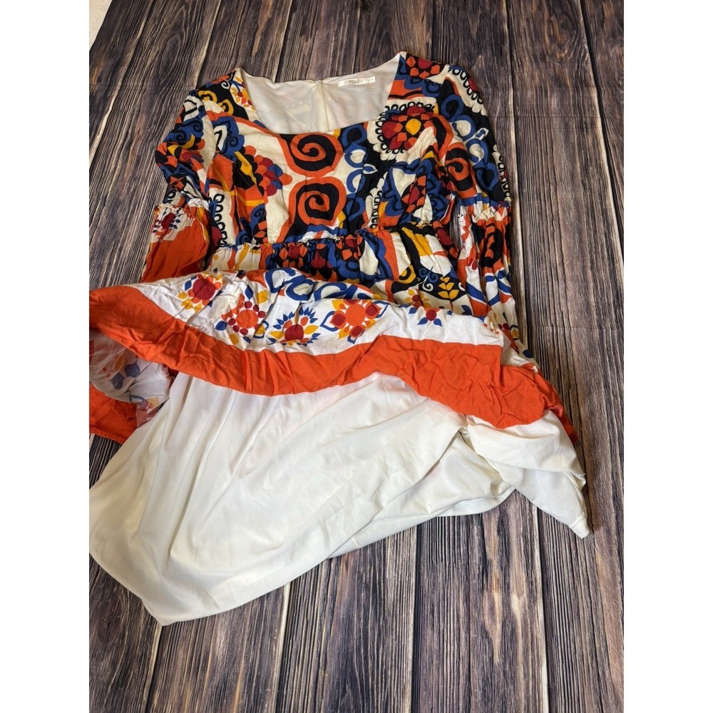 Pitanga Dress Womens M Multicolor Tiered Mini Long Sleeve Boho Chic Casual - Picture 14 of 16